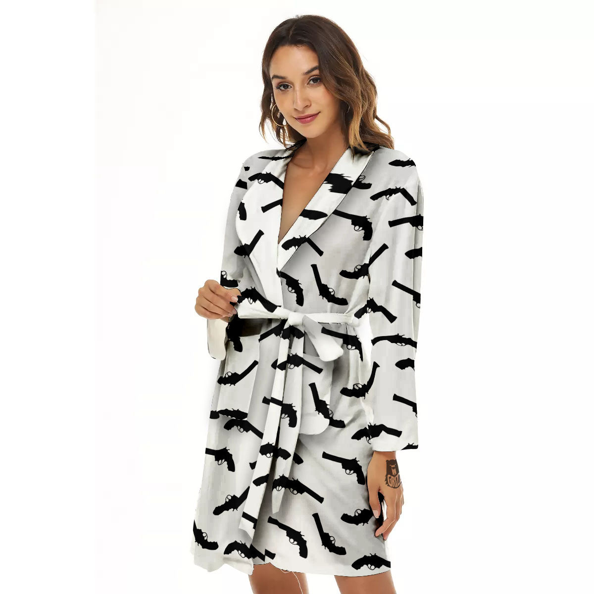 Guns White And Black Print Pattern Women's Robe-grizzshop