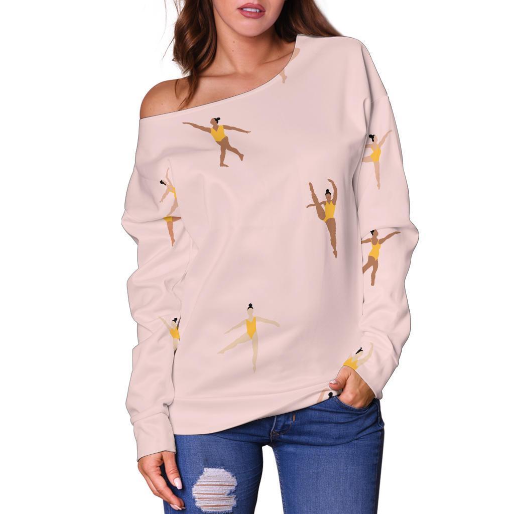 Gymnastics Pattern Print Women Off Shoulder Sweatshirt-grizzshop