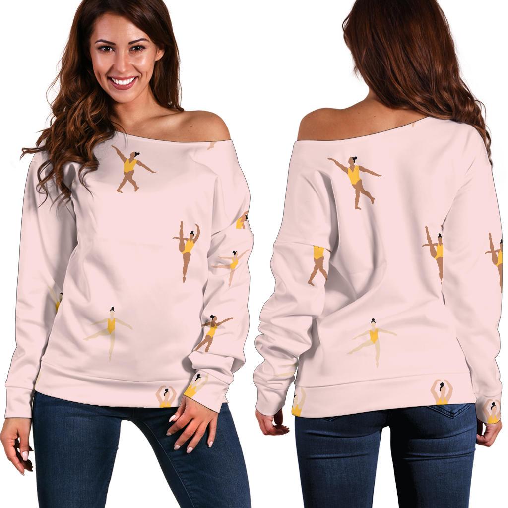 Gymnastics Pattern Print Women Off Shoulder Sweatshirt-grizzshop