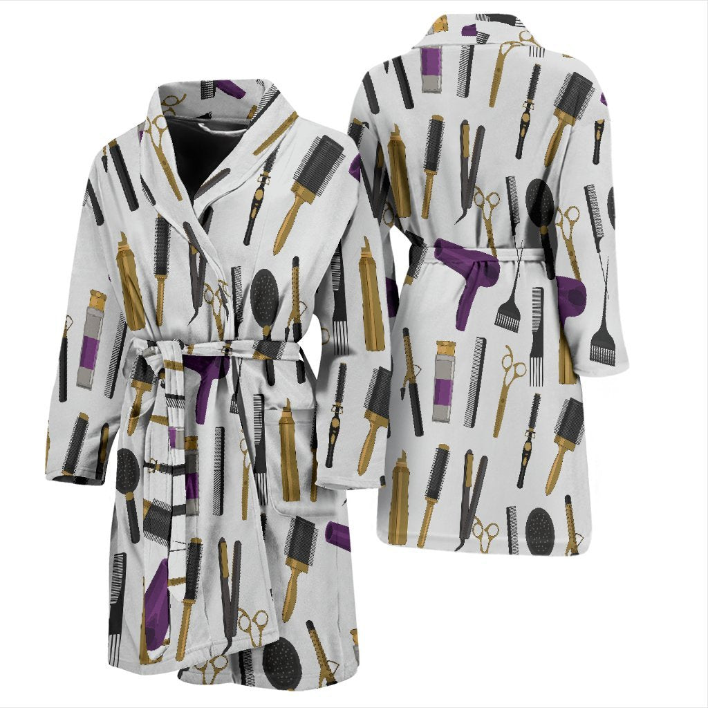 Hair Stylist Print Pattern Men Long Robe-grizzshop