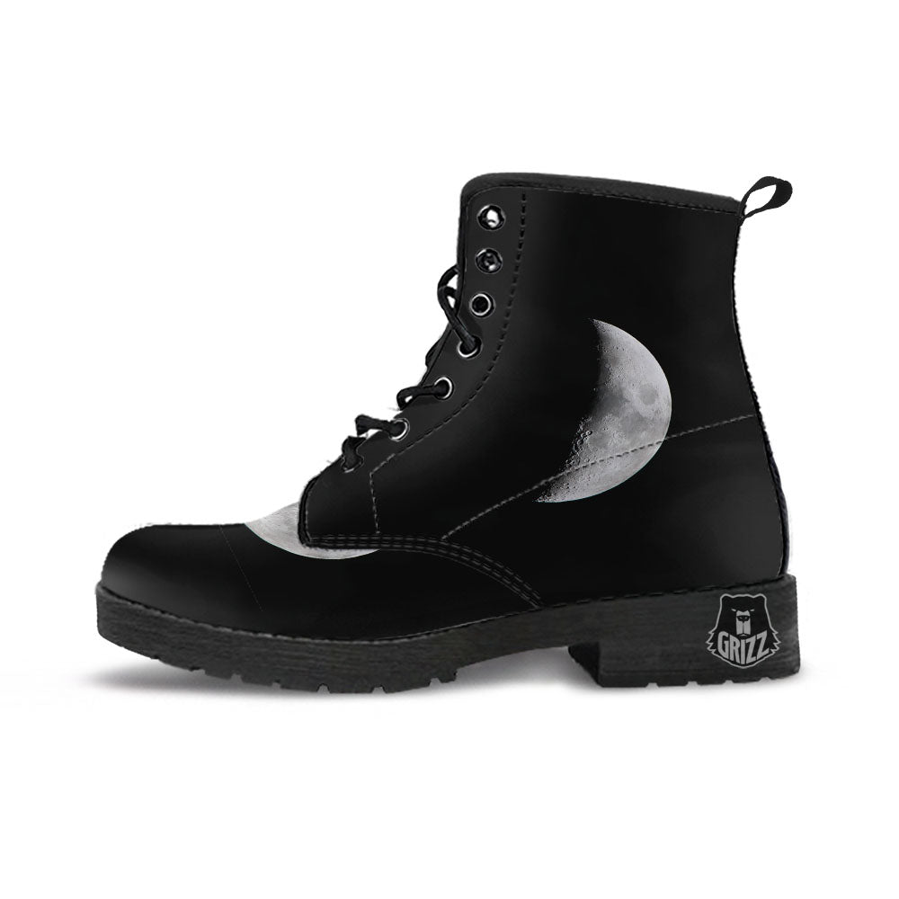 Half Moon Print Leather Boots-grizzshop