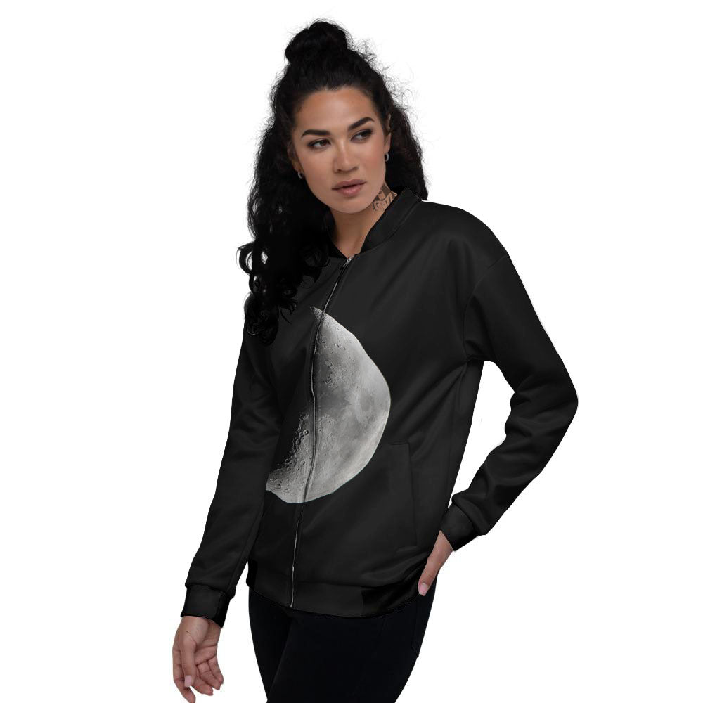 Half Moon Print Women's Bomber Jacket-grizzshop