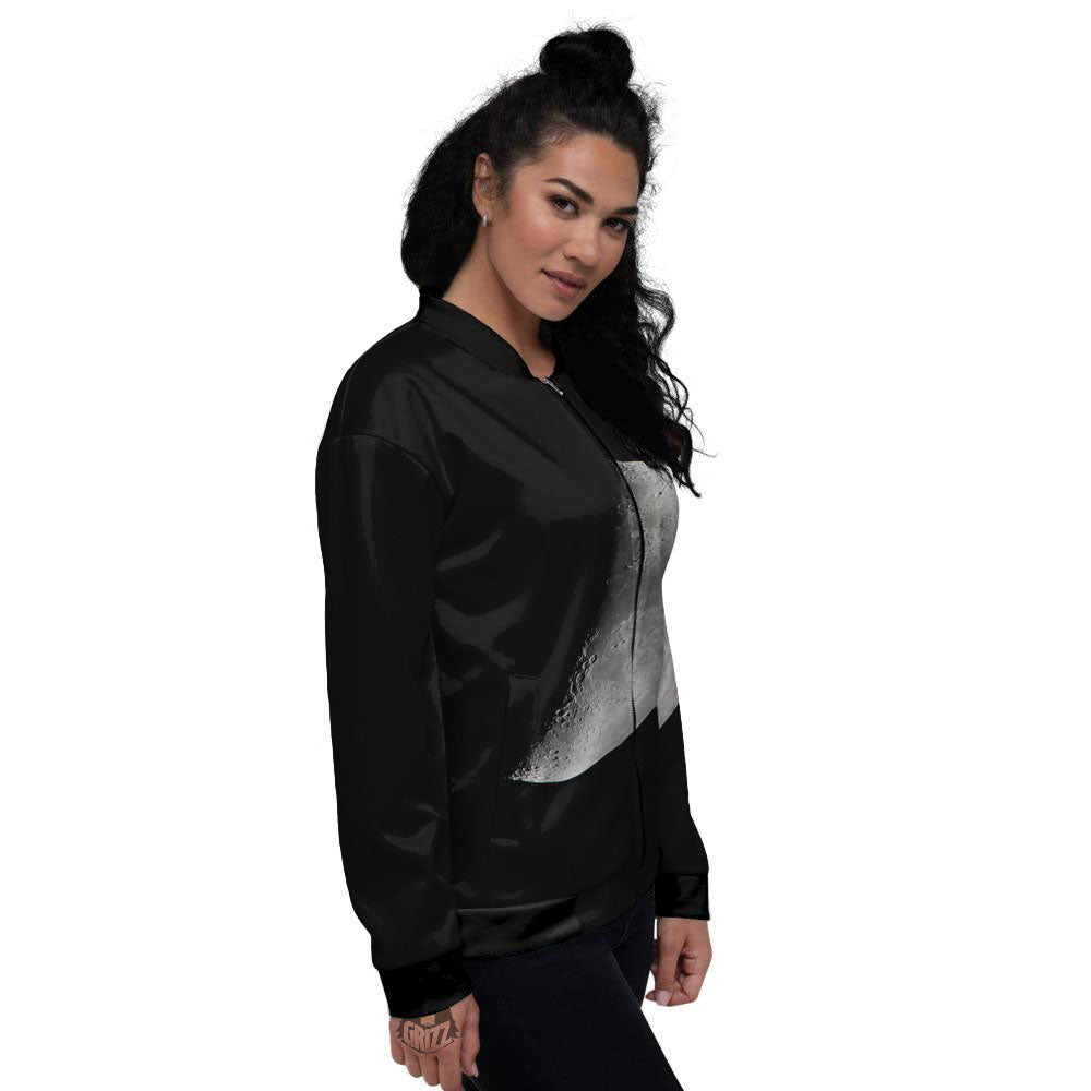 Half Moon Print Women's Bomber Jacket-grizzshop
