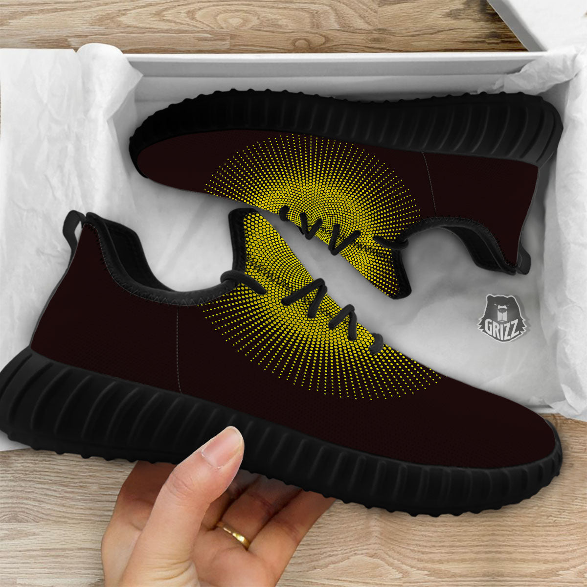 Halftone Sun Dot Print Black Walking Shoes-grizzshop