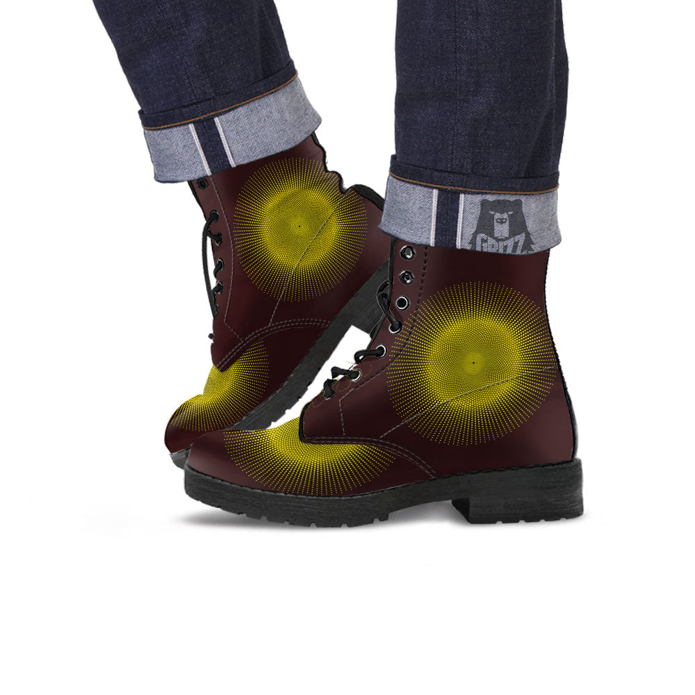 Halftone Sun Dot Print Leather Boots-grizzshop