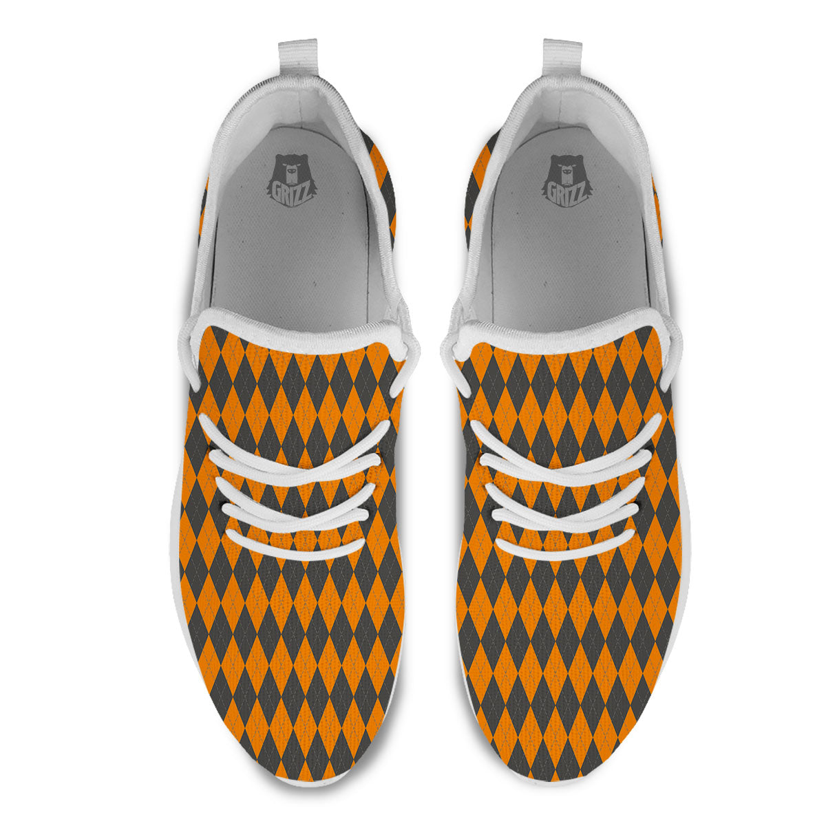 Halloween Argyle Grey And Orange Print White Athletic Shoes-grizzshop