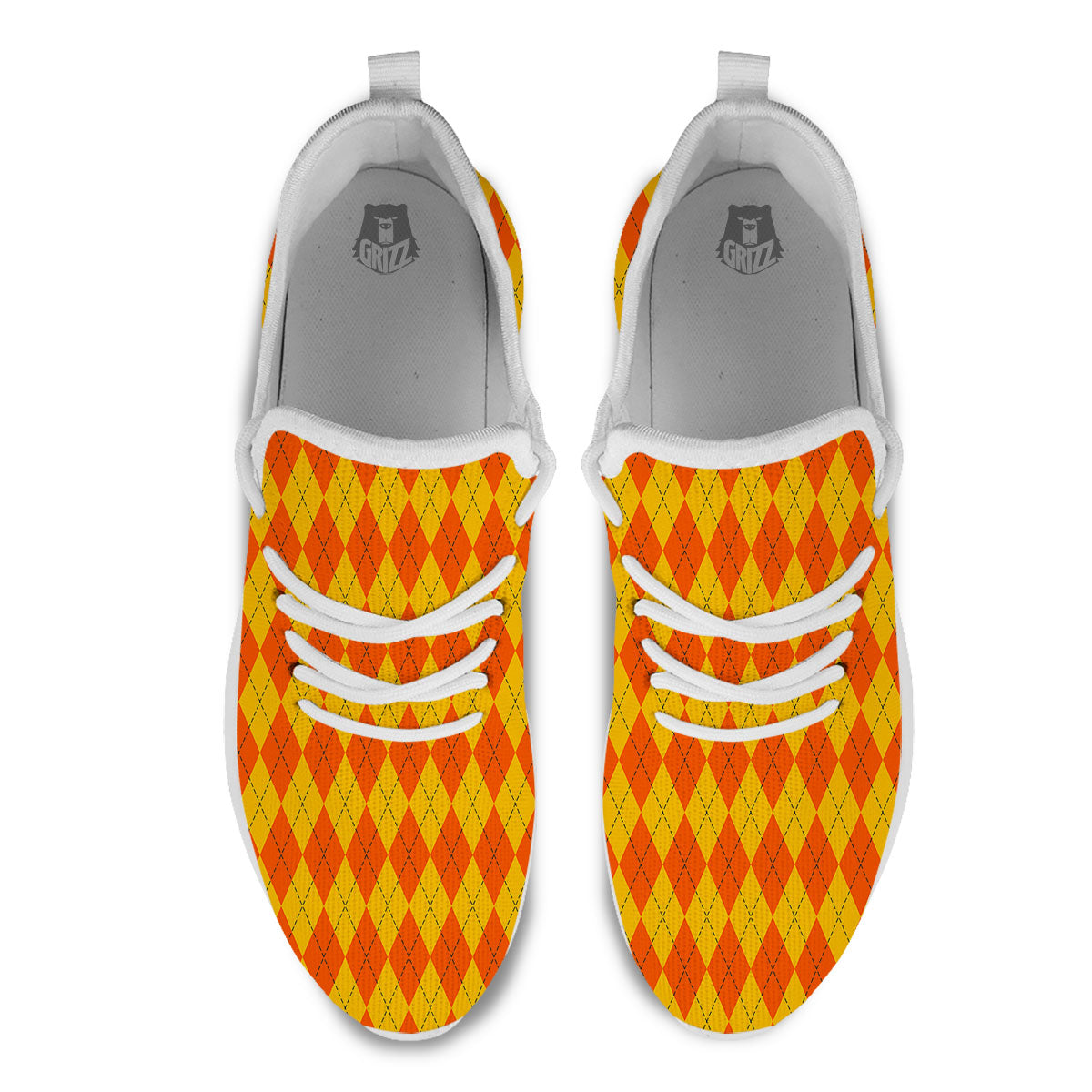 Halloween Argyle Orange Print Pattern White Athletic Shoes-grizzshop