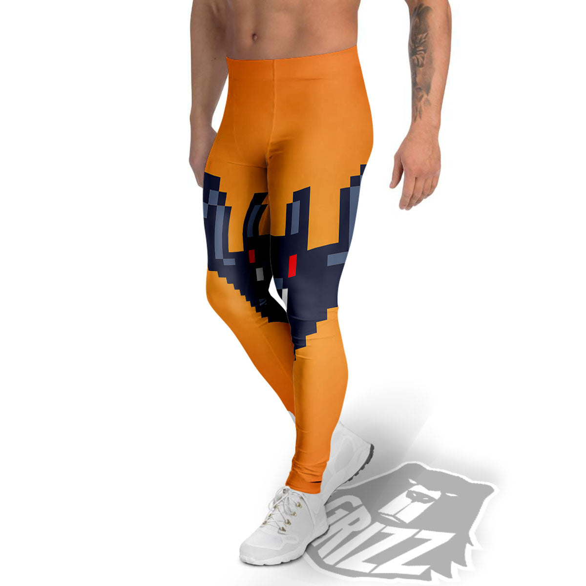 Halloween Bat 8-Bit Pixel Print Men's Leggings-grizzshop