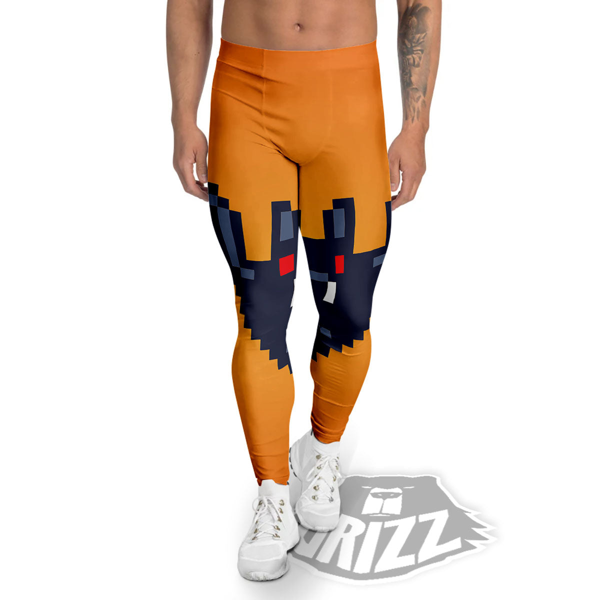 Halloween Bat 8-Bit Pixel Print Men's Leggings-grizzshop