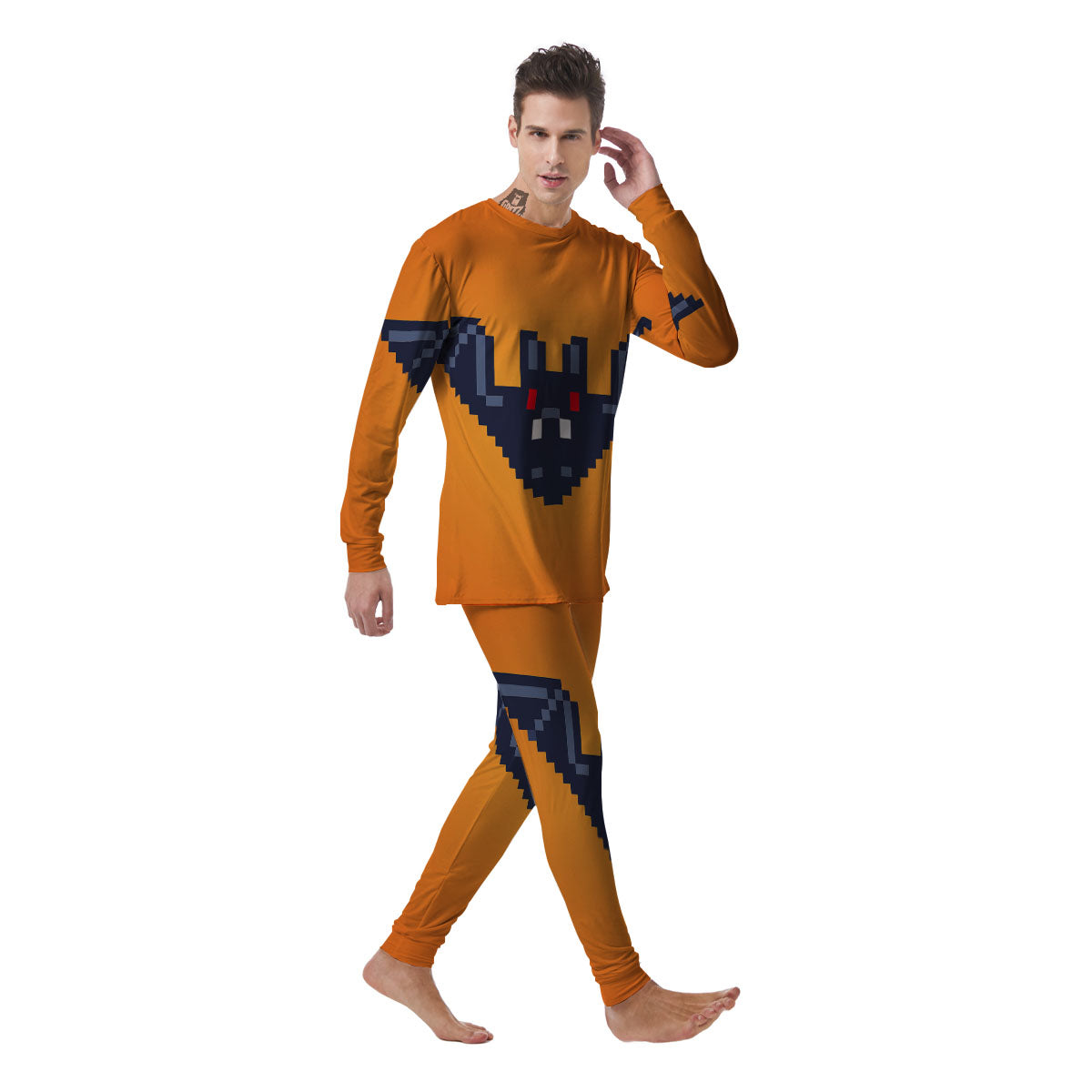 Halloween Bat 8-Bit Pixel Print Men's Pajamas-grizzshop