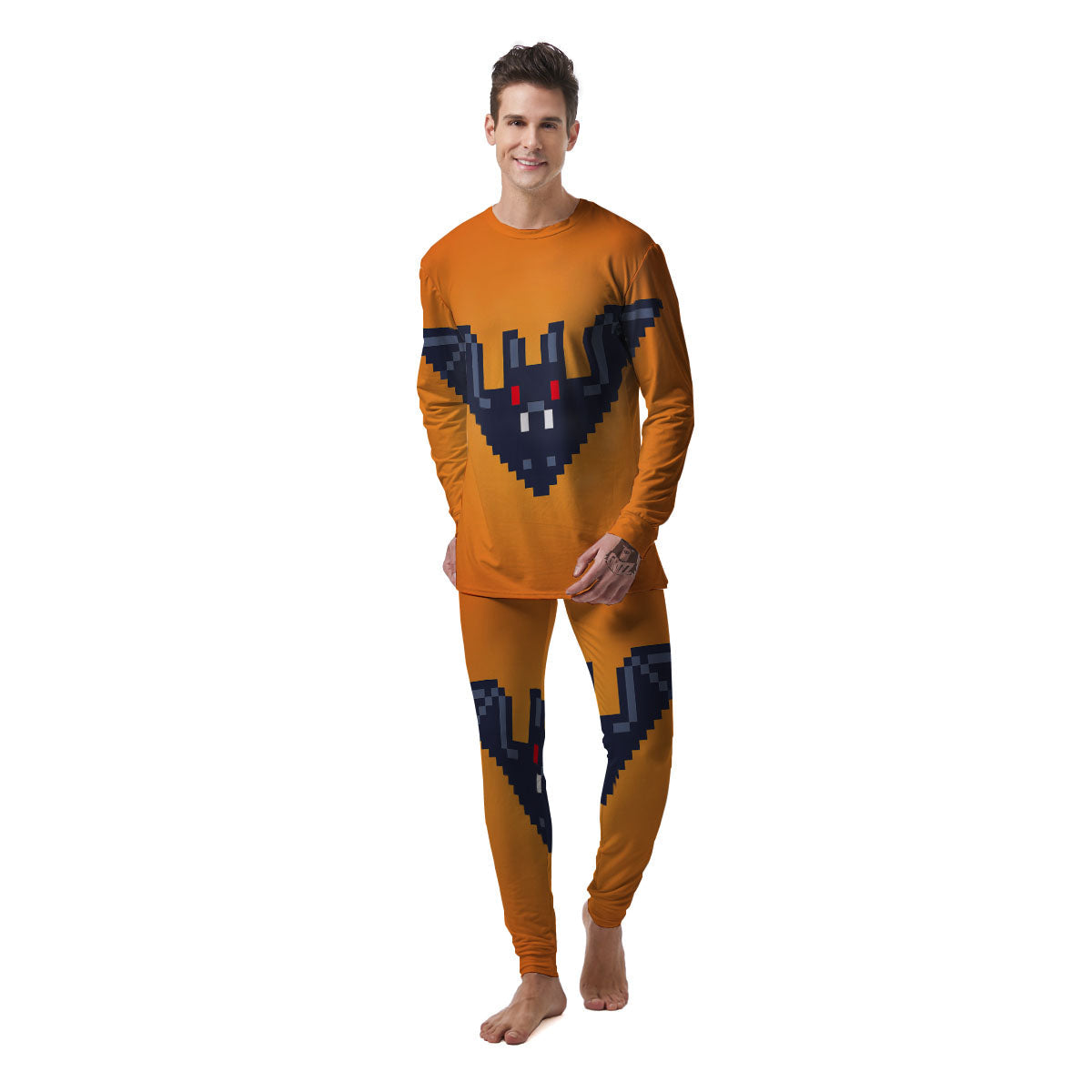 Halloween Bat 8-Bit Pixel Print Men's Pajamas-grizzshop