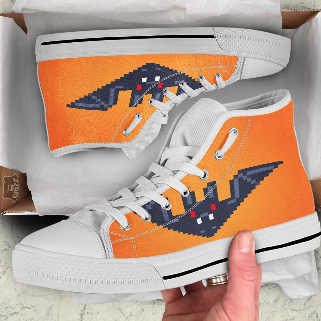 Halloween Bat 8-Bit Pixel Print White High Top Shoes-grizzshop