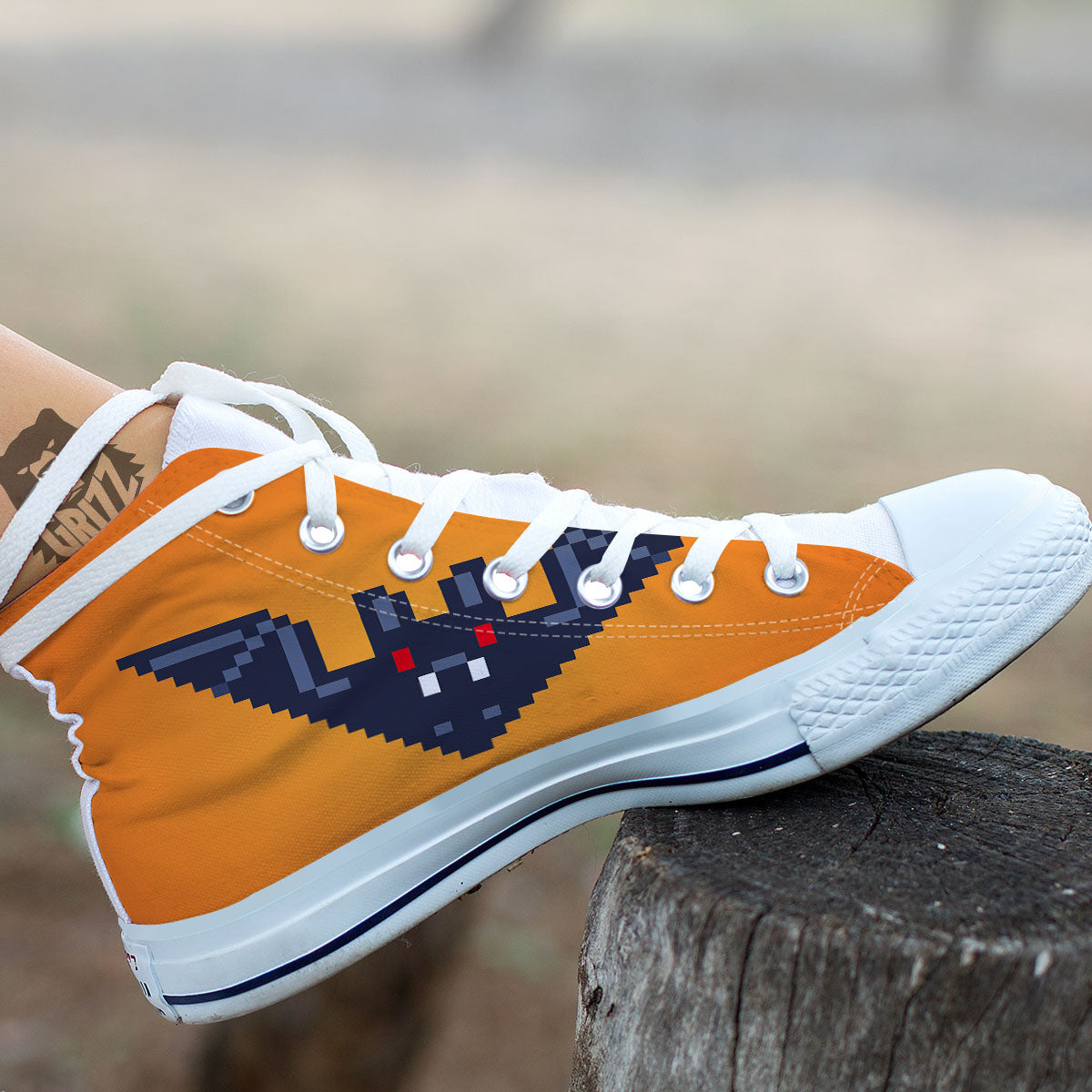 Halloween Bat 8-Bit Pixel Print White High Top Shoes-grizzshop