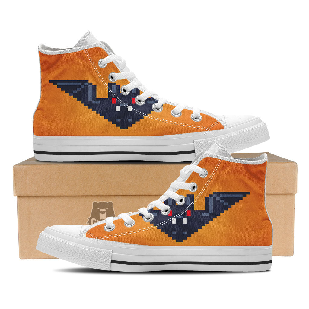 Halloween Bat 8-Bit Pixel Print White High Top Shoes-grizzshop