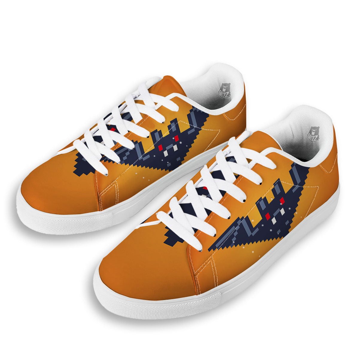 Halloween Bat 8-Bit Pixel Print White Low Top Sneakers-grizzshop
