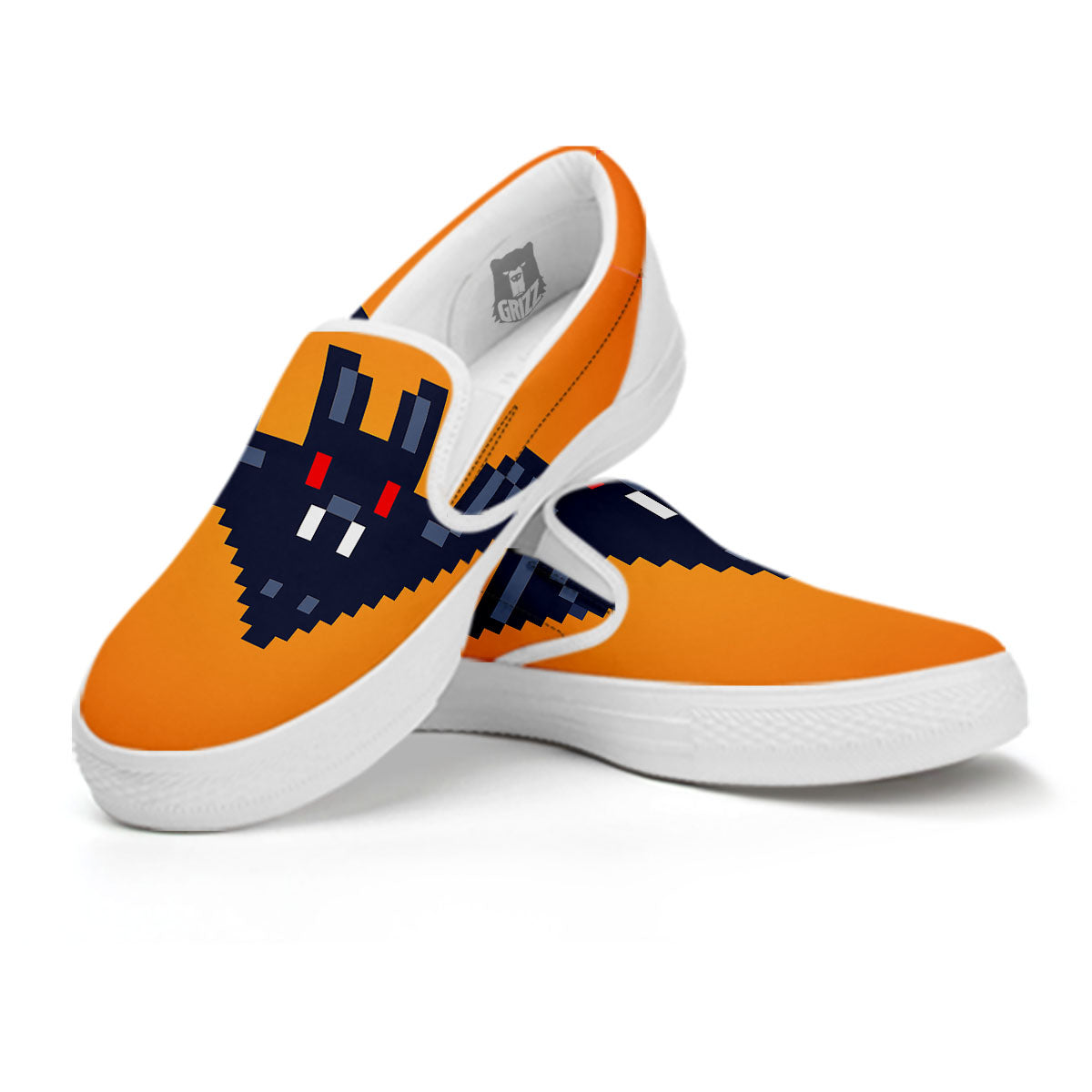 Halloween Bat 8-Bit Pixel Print White Slip On Shoes-grizzshop