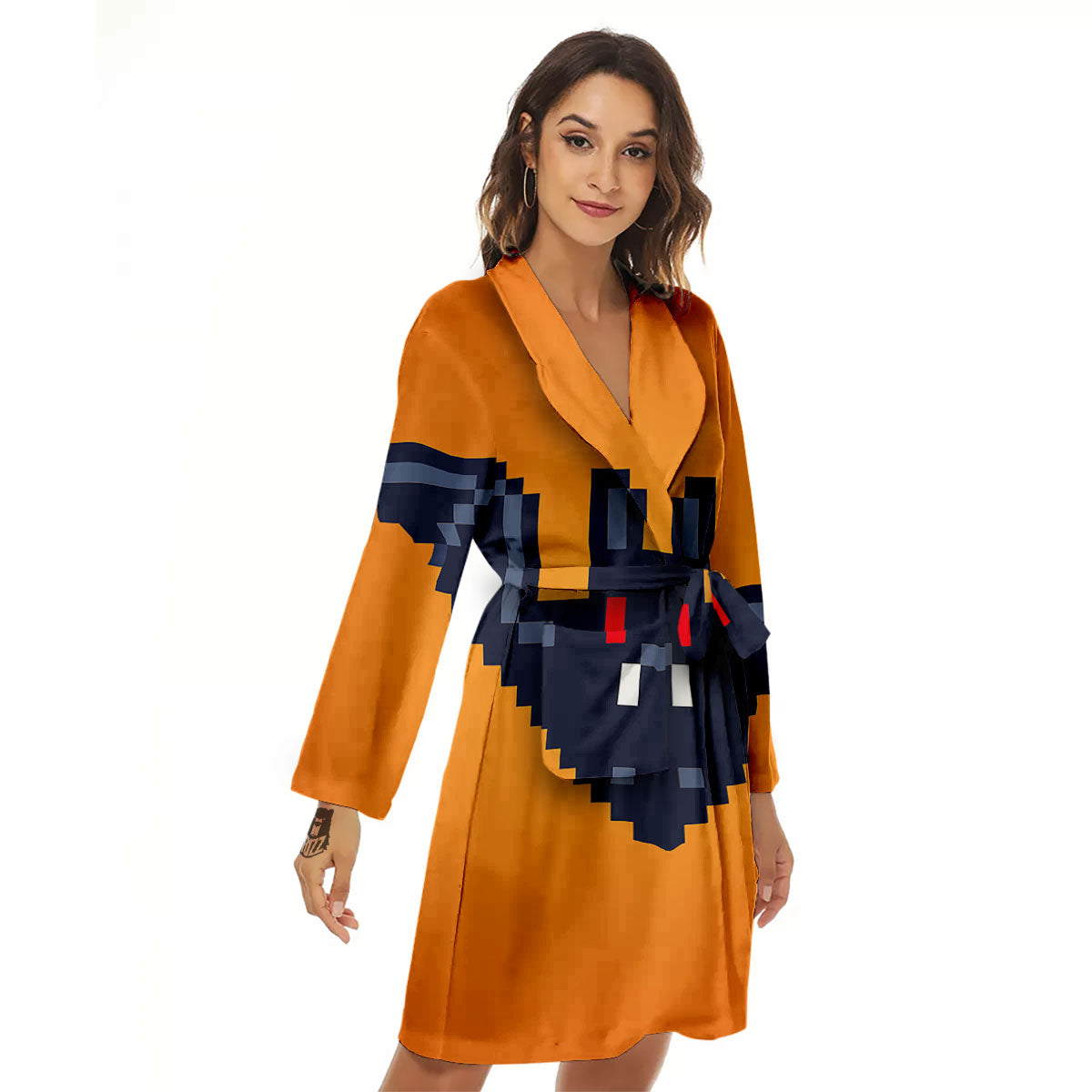 Halloween Bat 8-Bit Pixel Print Women's Robe-grizzshop
