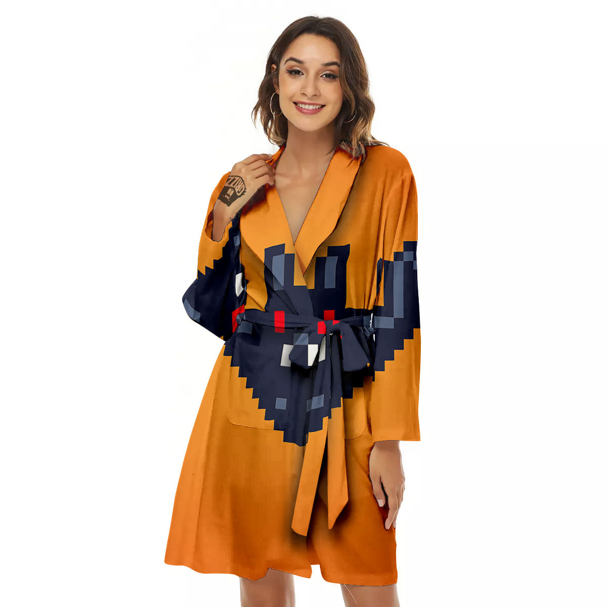 Halloween Bat 8-Bit Pixel Print Women's Robe-grizzshop
