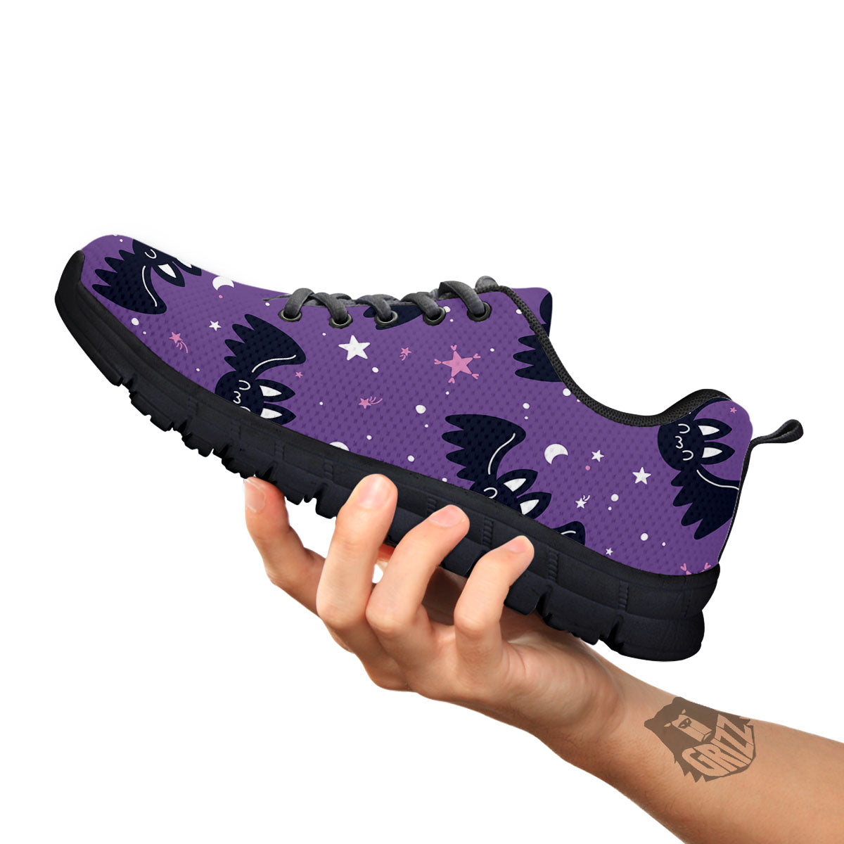 Halloween Bat Black And Purple Print Black Sneaker-grizzshop