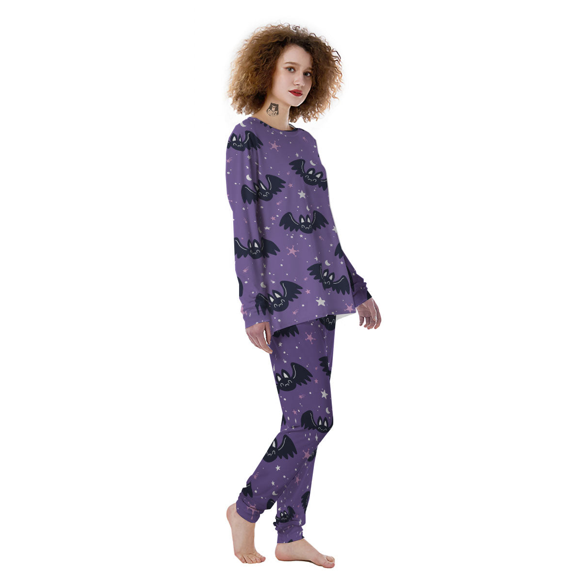 Halloween Bat Black And Purple Print Women's Pajamas-grizzshop