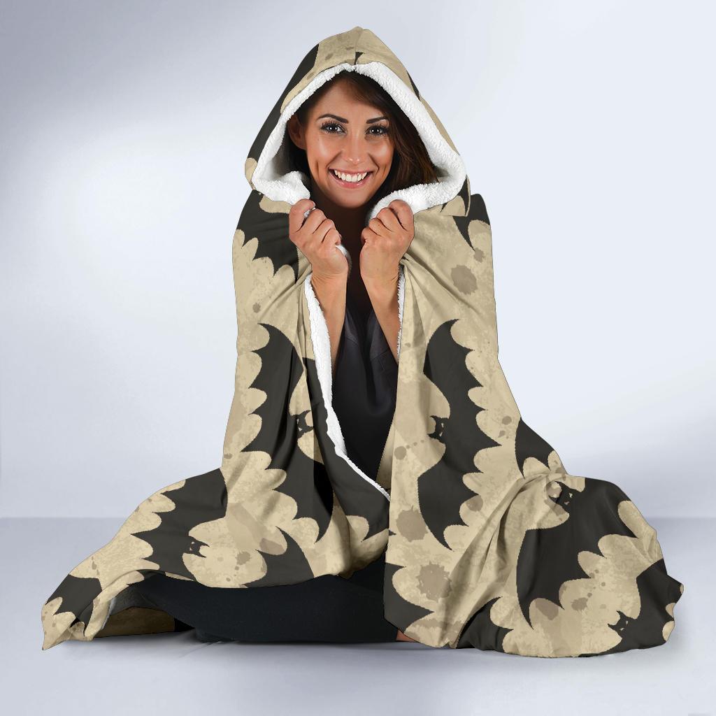 Halloween Bat Pattern Print Hooded Blanket-grizzshop