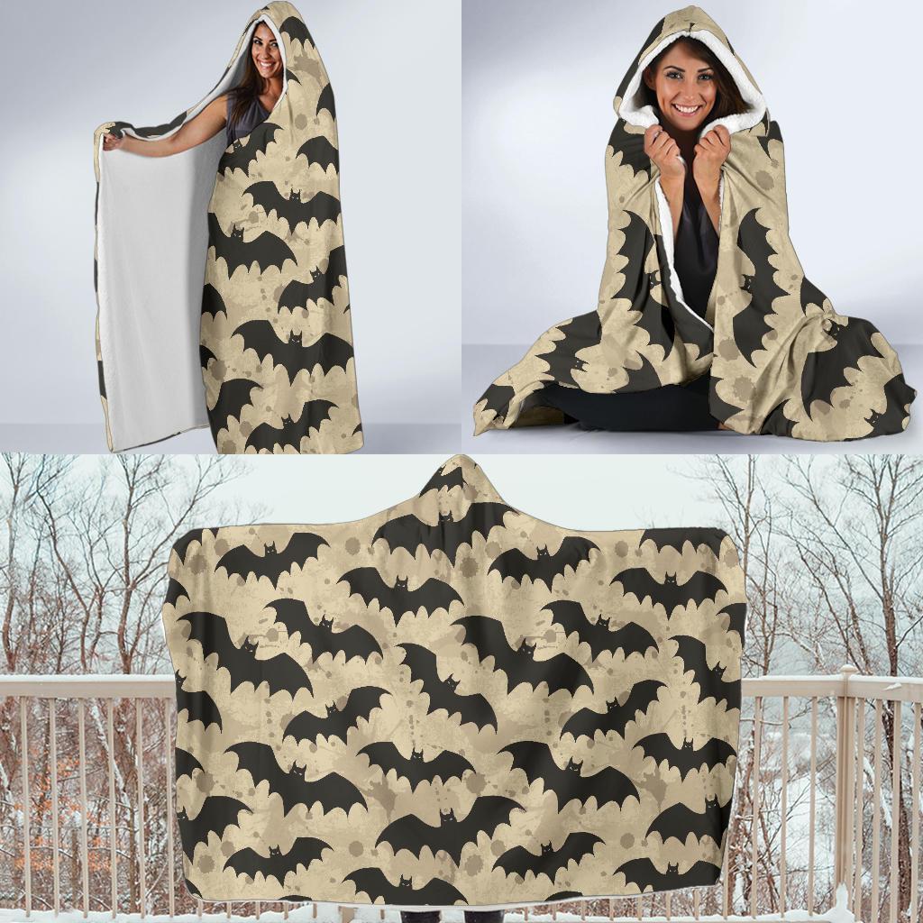 Halloween Bat Pattern Print Hooded Blanket-grizzshop