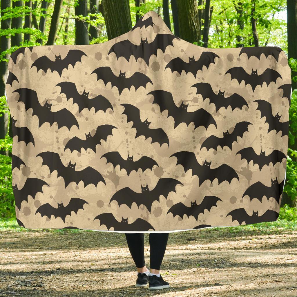 Halloween Bat Pattern Print Hooded Blanket-grizzshop