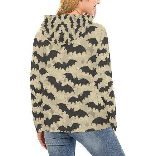 Halloween Bat Pattern Print Women Pullover Hoodie-grizzshop