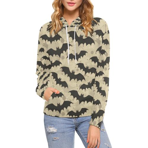 Halloween Bat Pattern Print Women Pullover Hoodie-grizzshop