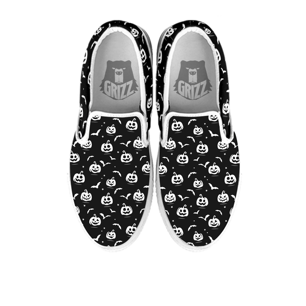 Halloween Bat White And Black Print White Slip On Shoes-grizzshop
