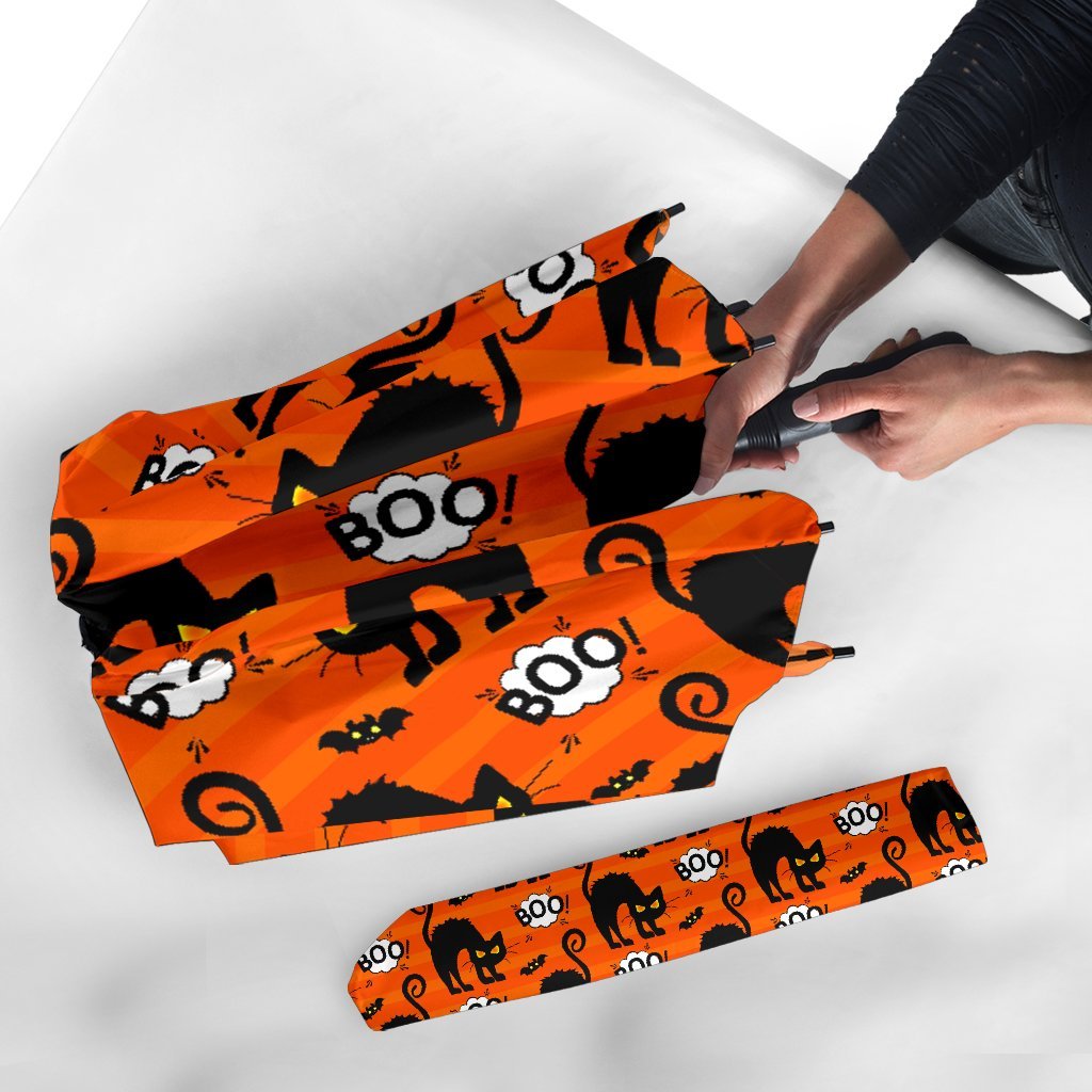 Halloween Black Cat Pattern Print Automatic Foldable Umbrella-grizzshop