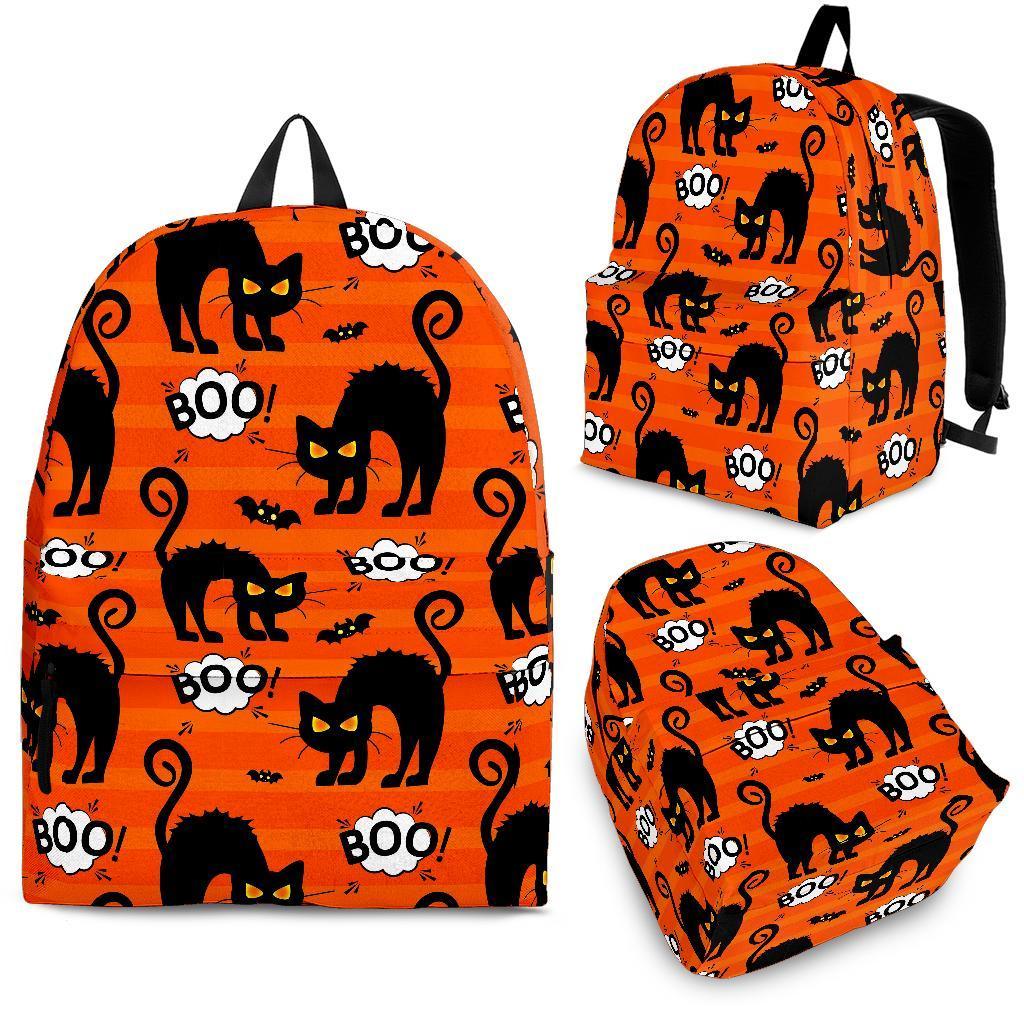 Halloween Black Cat Pattern Print Backpack-grizzshop