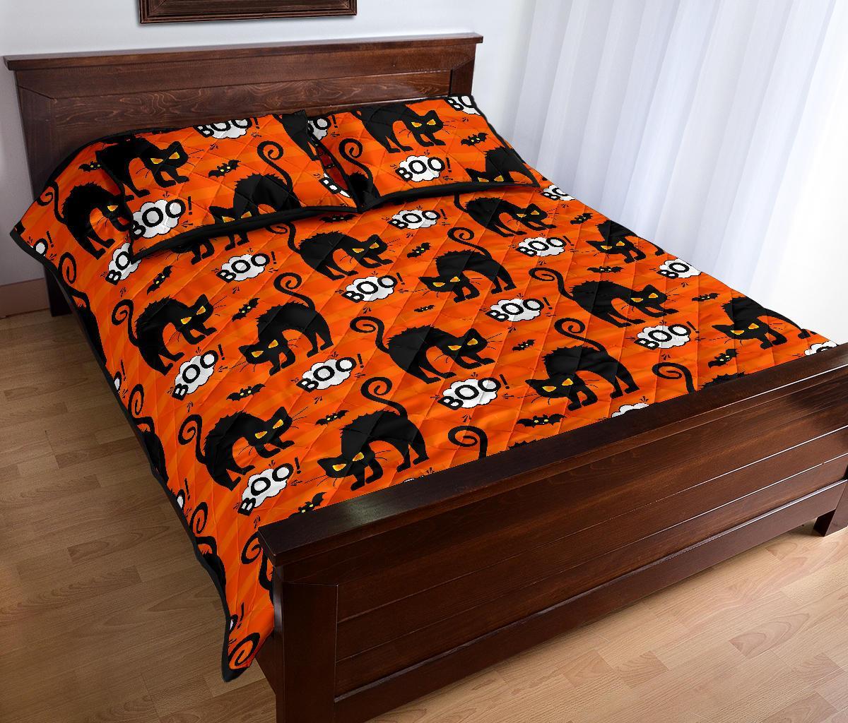 Halloween Black Cat Pattern Print Bed Set Quilt-grizzshop