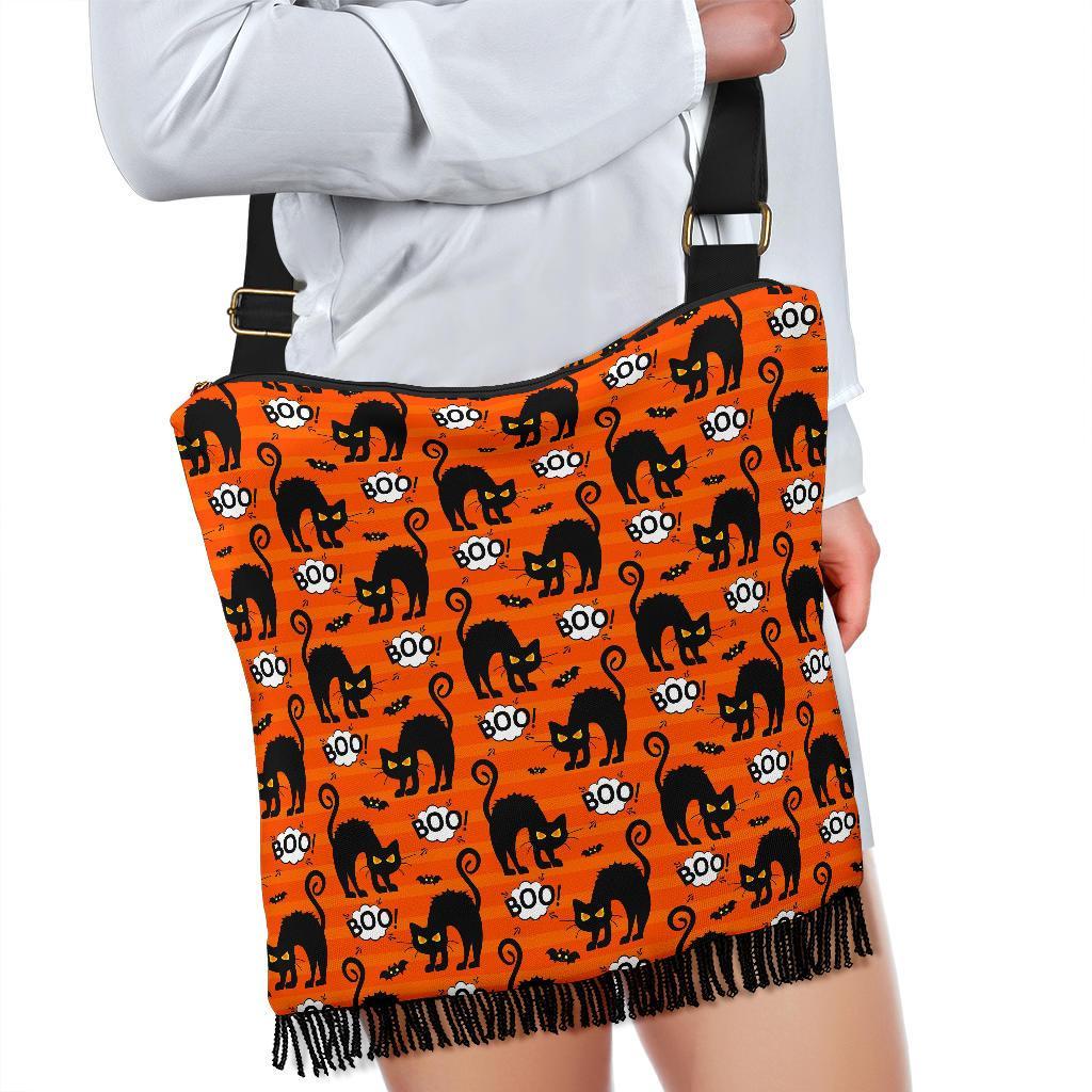 Halloween Black Cat Pattern Print Crossbody bags-grizzshop