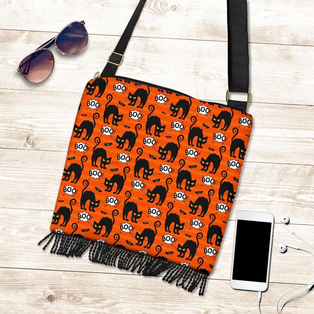 Halloween Black Cat Pattern Print Crossbody bags-grizzshop