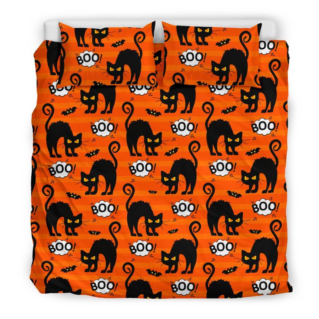 Halloween Black Cat Pattern Print Duvet Cover Bedding Set-grizzshop