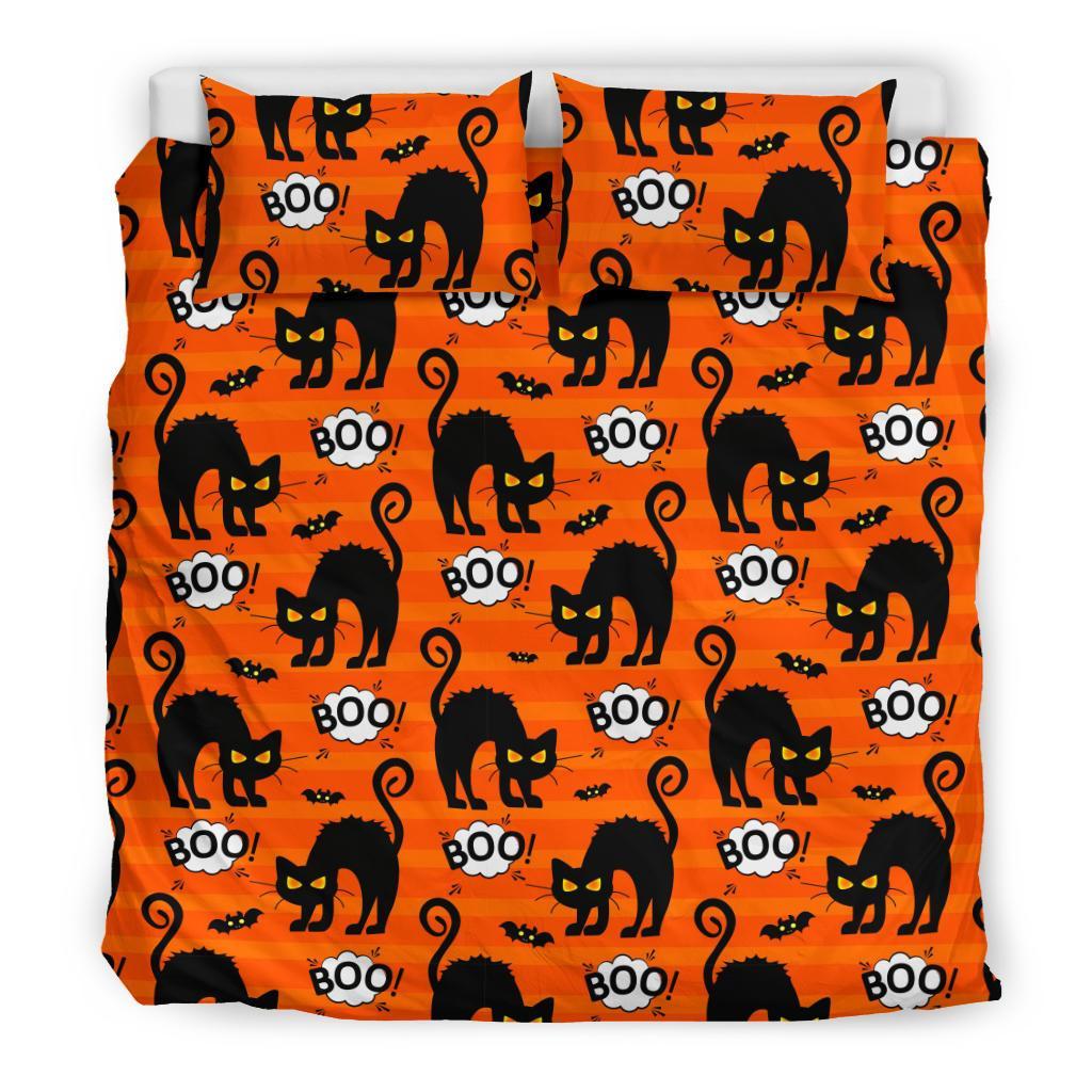 Halloween Black Cat Pattern Print Duvet Cover Bedding Set-grizzshop