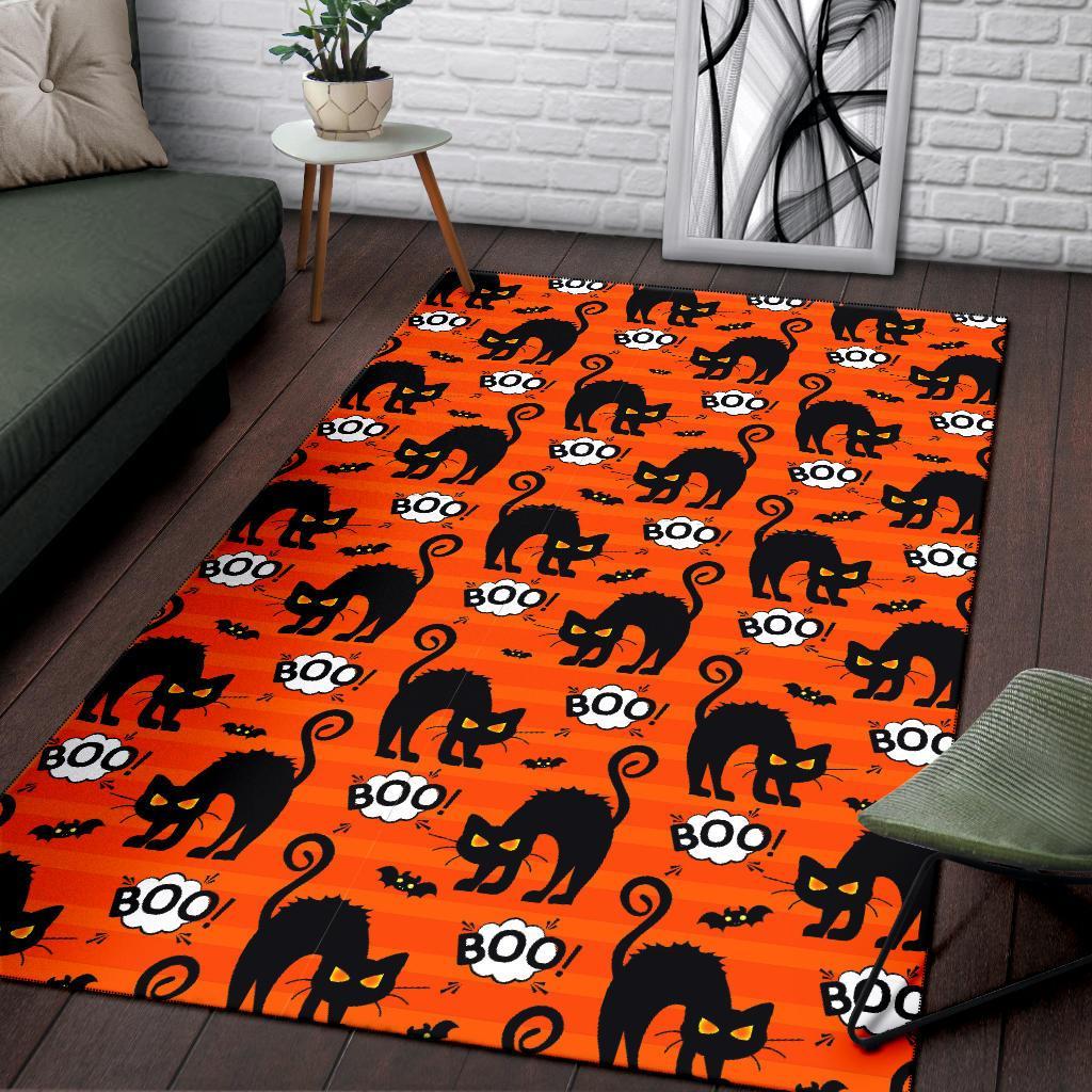 Halloween Black Cat Pattern Print Floor Mat-grizzshop