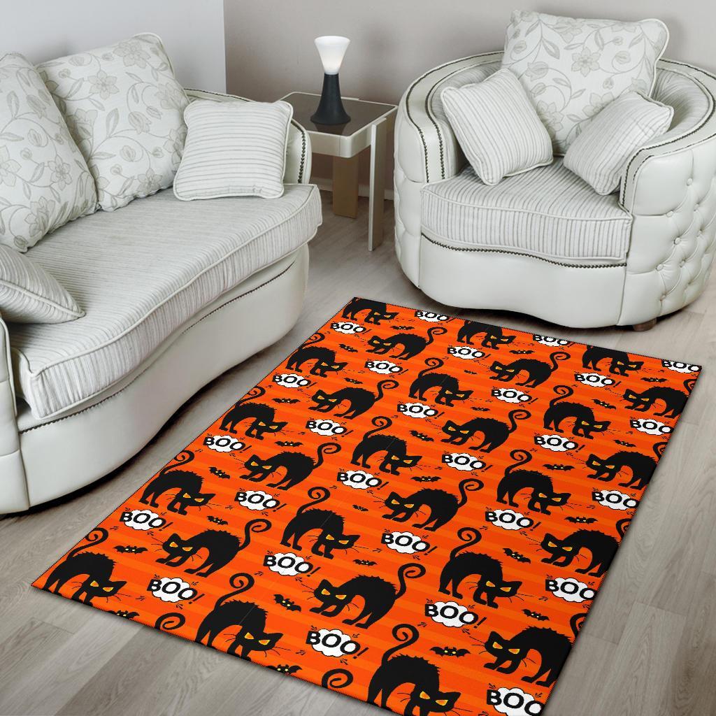 Halloween Black Cat Pattern Print Floor Mat-grizzshop