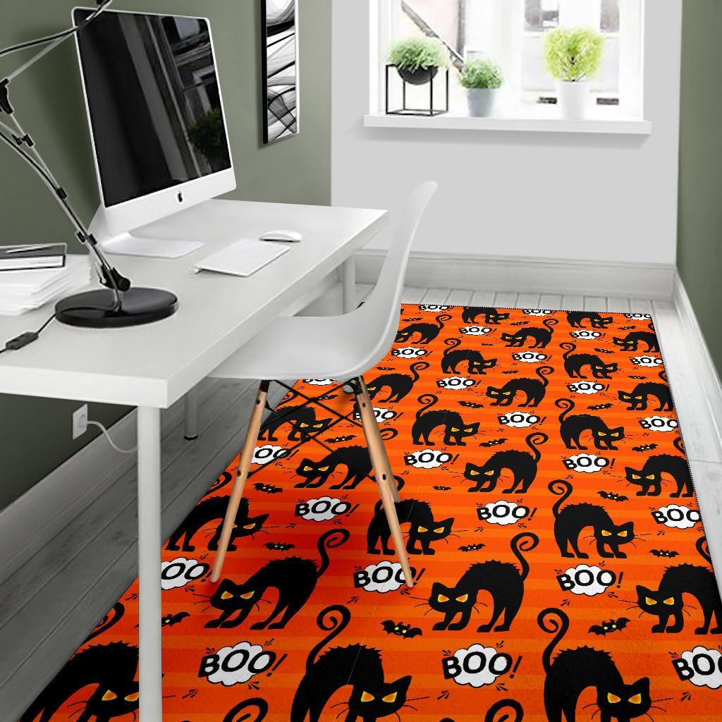 Halloween Black Cat Pattern Print Floor Mat-grizzshop