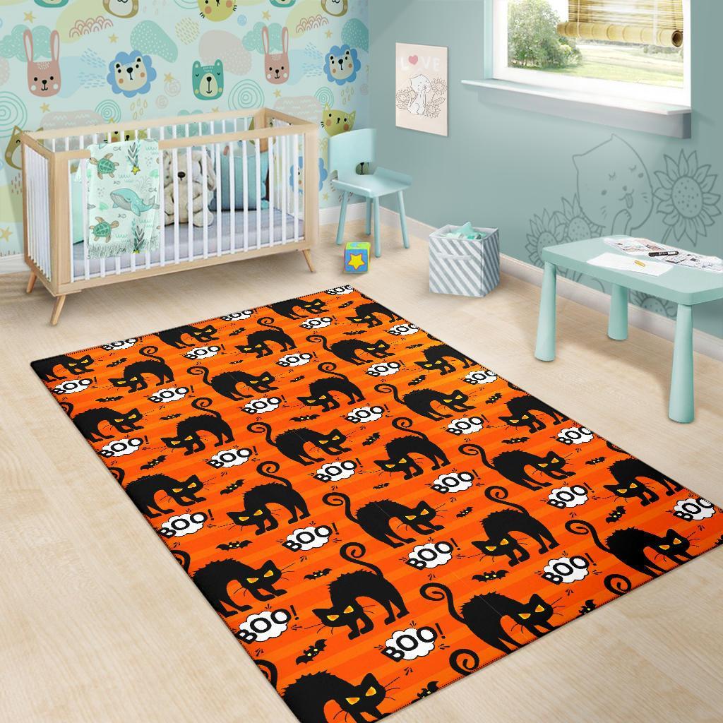 Halloween Black Cat Pattern Print Floor Mat-grizzshop