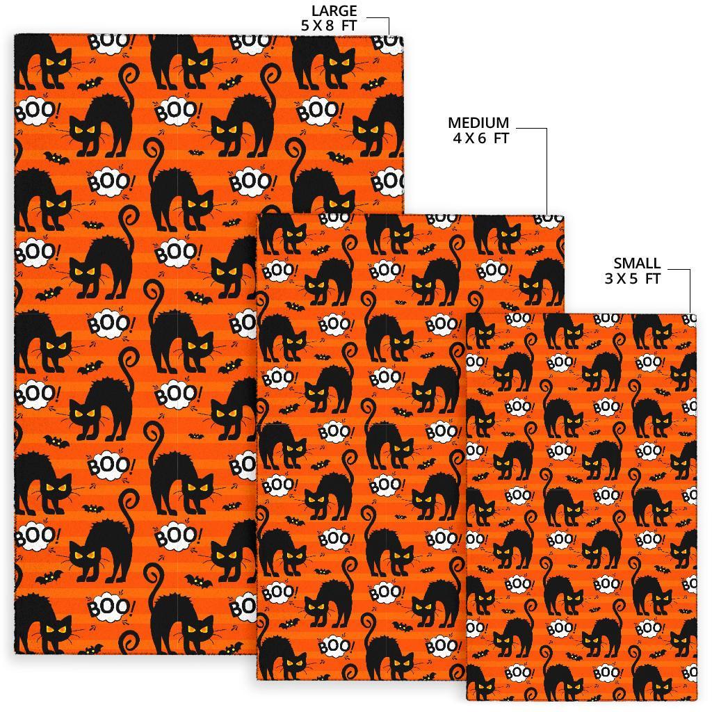 Halloween Black Cat Pattern Print Floor Mat-grizzshop