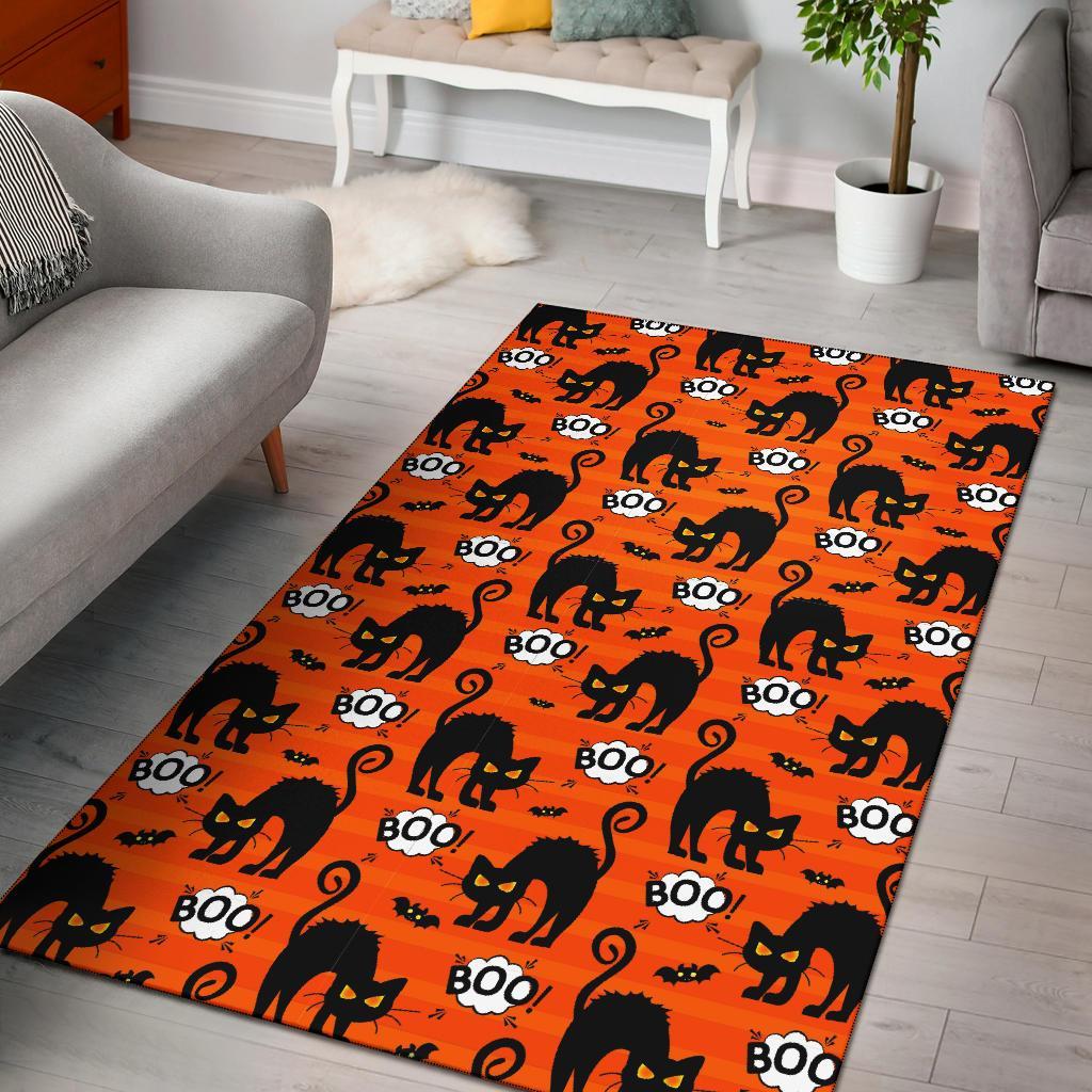 Halloween Black Cat Pattern Print Floor Mat-grizzshop