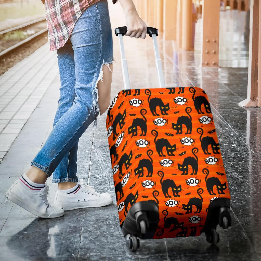 Halloween Black Cat Pattern Print Luggage Cover Protector-grizzshop