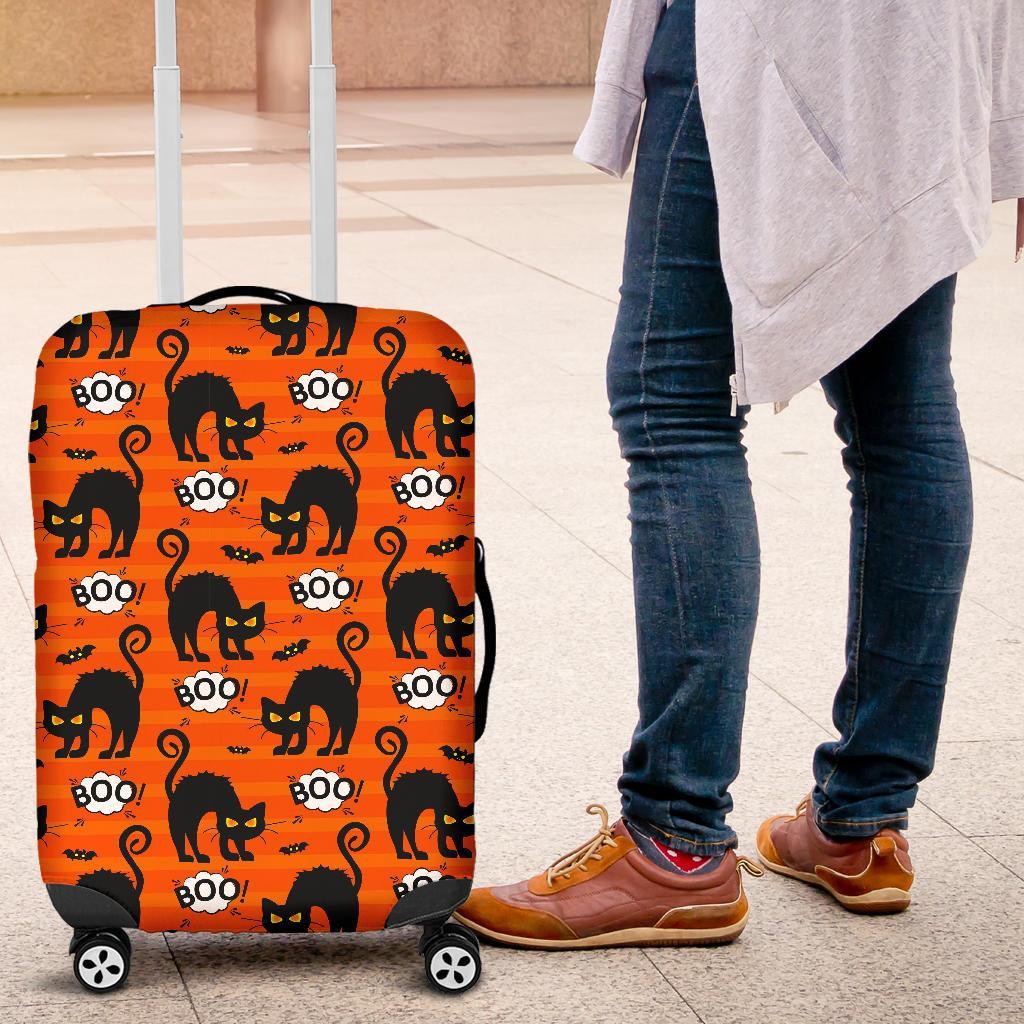 Halloween Black Cat Pattern Print Luggage Cover Protector-grizzshop