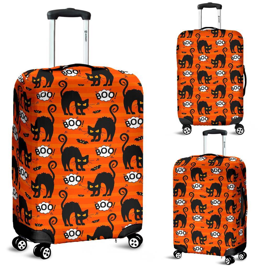 Halloween Black Cat Pattern Print Luggage Cover Protector-grizzshop