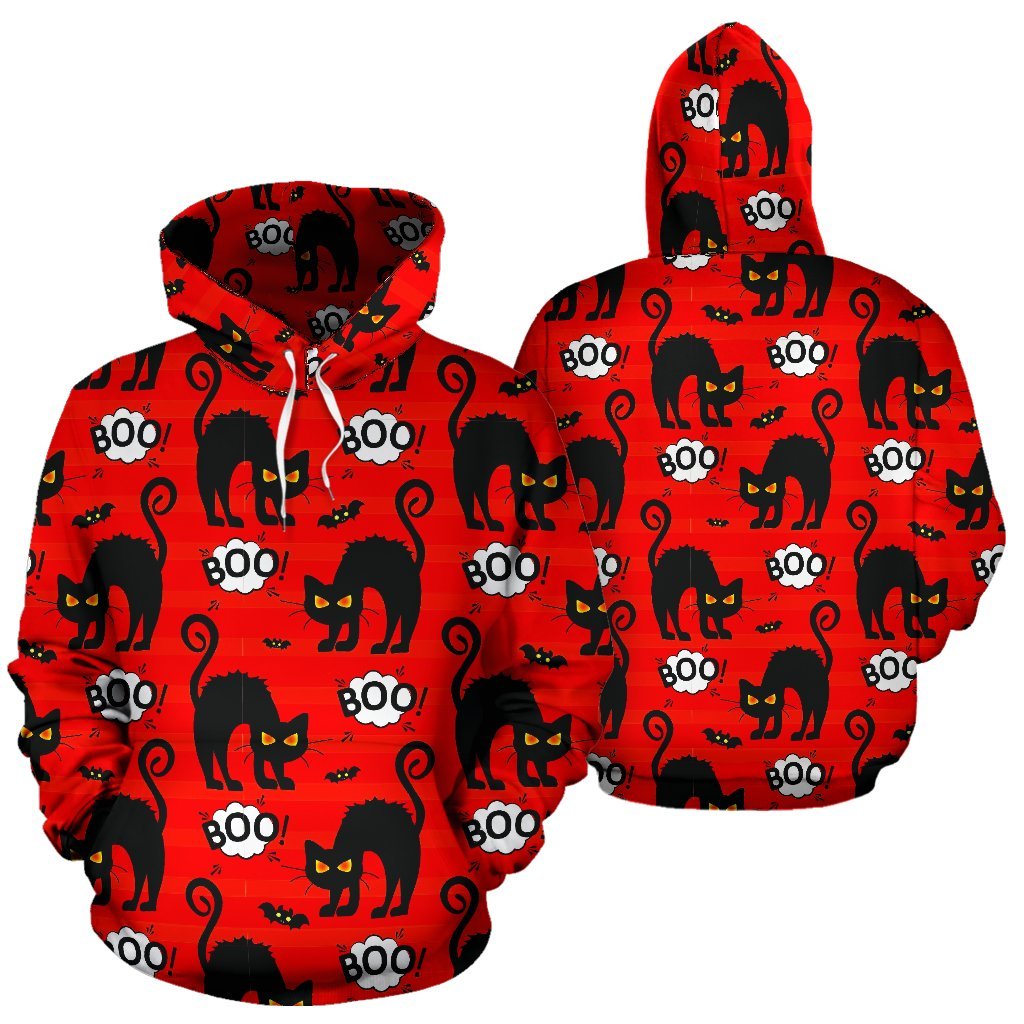 Halloween Black Cat Pattern Print Men Women Pullover Hoodie-grizzshop