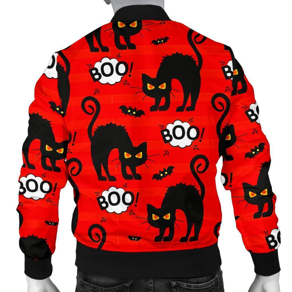 Halloween Black Cat Pattern Print Men's Bomber Jacket-grizzshop