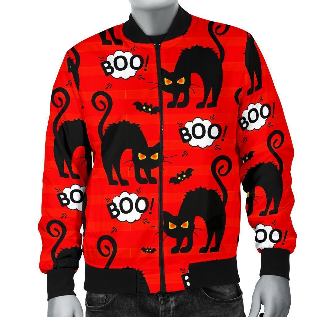 Halloween Black Cat Pattern Print Men's Bomber Jacket-grizzshop