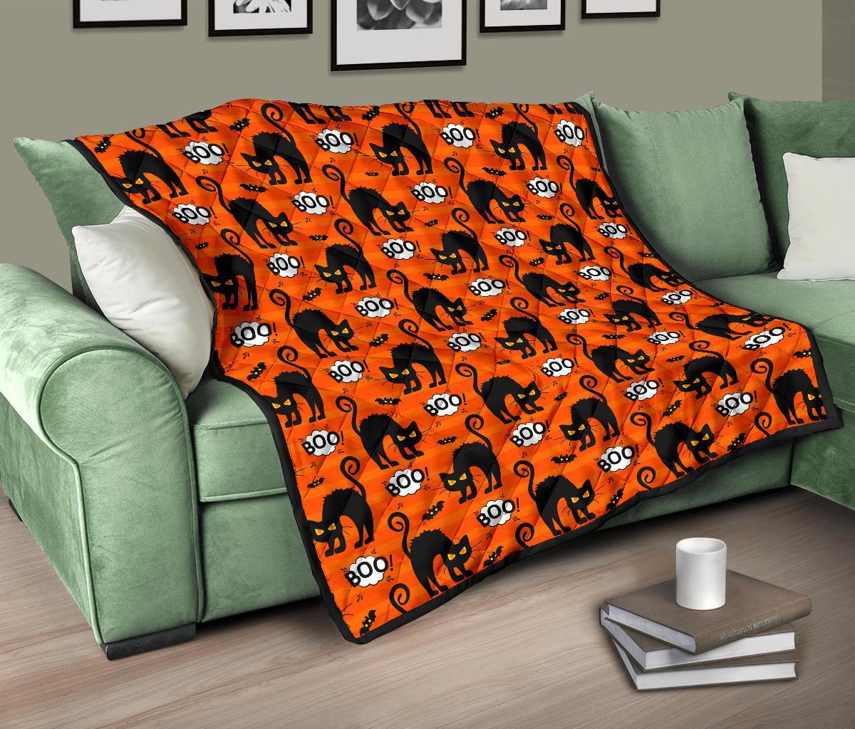 Halloween Black Cat Pattern Print Quilt-grizzshop